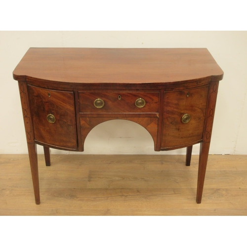 412 - A 19th Century mahogany bow fronted Sideboard fitted cupboard door door and deep drawer flanking fri... 