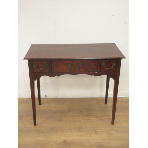 42A - A 19th Century mahogany Side Table fitted three frieze drawers on squared tapering supports, 3ft W