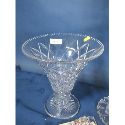 478 - A cut glass Table Lamp with droplets (failed PAT test, no earth) and a flare rimmed Vase