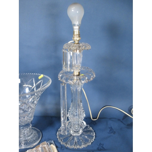 478 - A cut glass Table Lamp with droplets (failed PAT test, no earth) and a flare rimmed Vase