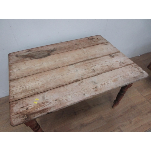 114 - A Victorian pine scrub top Kitchen Table lacking end drawer 3ft 11in W x 2ft 5in H