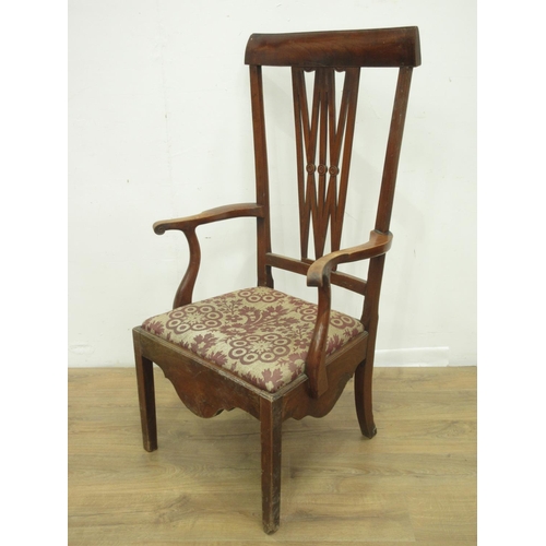 122 - An 18th Century elm high backed Elbow Chair 4ft 2in H x 2ft 2in W