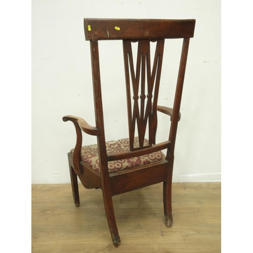 122 - An 18th Century elm high backed Elbow Chair 4ft 2in H x 2ft 2in W