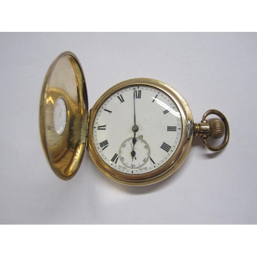 175 - A half-hunter Zenith Pocket Watch the white enamel dial with roman numerals in gold plated case and ... 