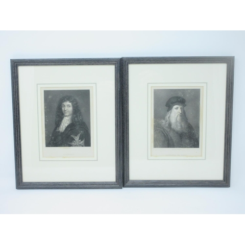 256 - Thirteen framed Portrait Engravings of historical figures including DesCartes, Priestley, and Abbe D... 