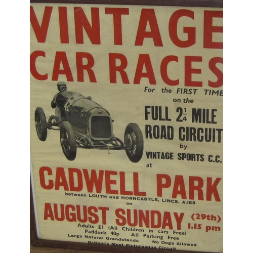 284 - A Poster advertising 'Vintage Car Races for the first time .... at Cadwell Park, August Sunday'.