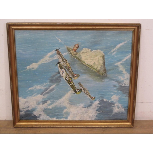 286 - ROBIN CLIFTON. A bomber flying through clouds, signed, oil on canvas board, 18 x 24in; together with... 