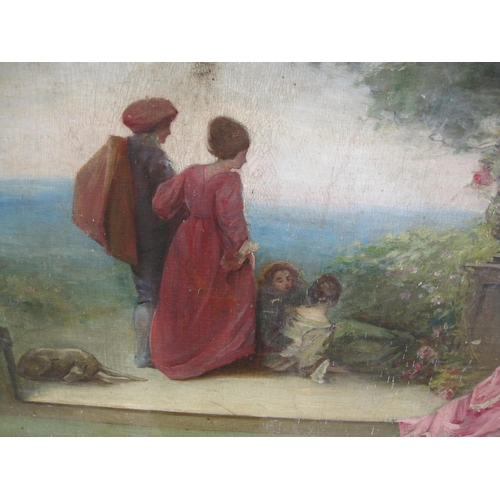 297 - MANNER OF MARCUS STONE. Figures on a Terrace, oil on canvas, laid down on backing board, unframed, 2... 