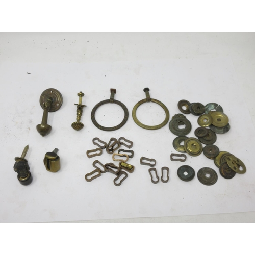 3 - A quantity of antique brass Furniture Handles, Knobs and Casters including droppers