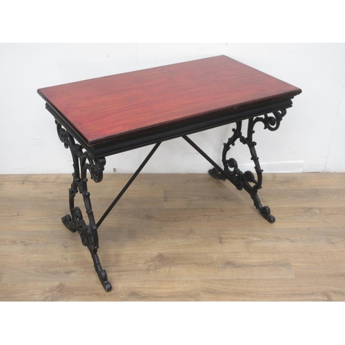 324 - A Victorian cast iron Pub Table with rectangular mahogany top 3ft 6in W x 2ft 7in H