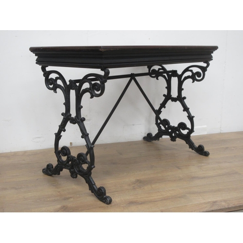 324 - A Victorian cast iron Pub Table with rectangular mahogany top 3ft 6in W x 2ft 7in H