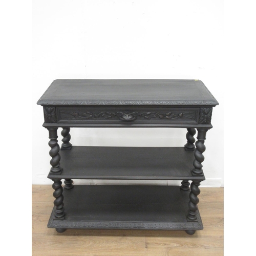 345 - A Victorian black painted Buffet fitted single drawer on barley twist supports 3ft 3in W x 3ft 3in H