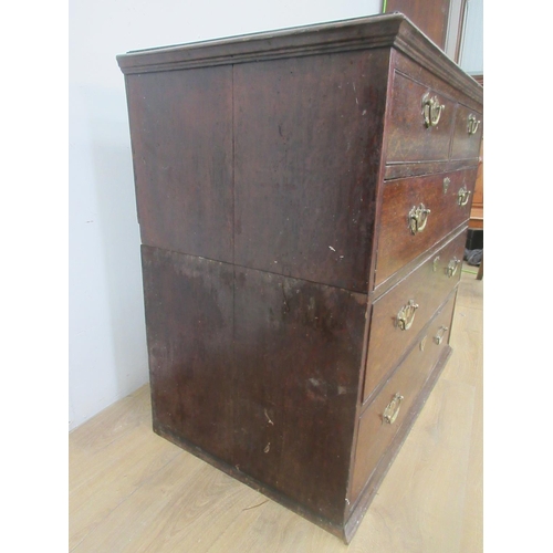 361 - A Georgian oak Chest of two short and three long drawers, cut in half 3ft 3in W x 3ft H