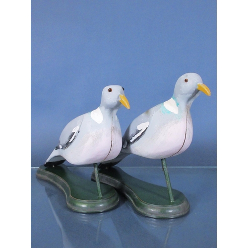 368 - Two carved painted wooden Pigeon Decoys on bases 14in L