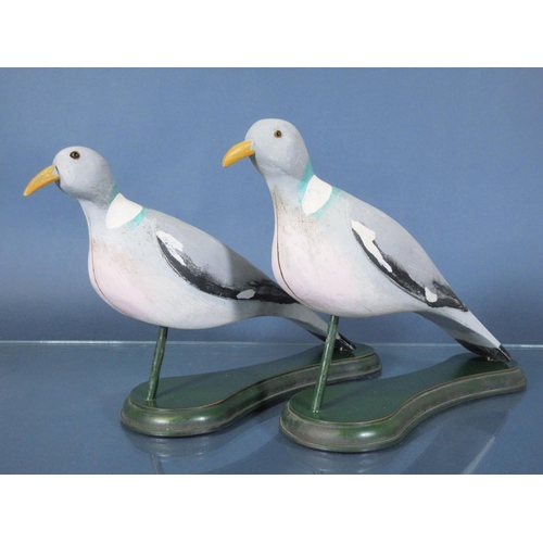 368 - Two carved painted wooden Pigeon Decoys on bases 14in L