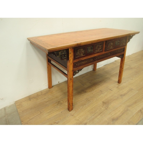 374 - A Chinese elm serving Table/Sideboard fitted two carved frieze drawers 4ft 11in W x 2ft 10in H