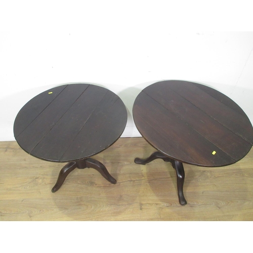 379 - Two antique stained oak Pillar Tables