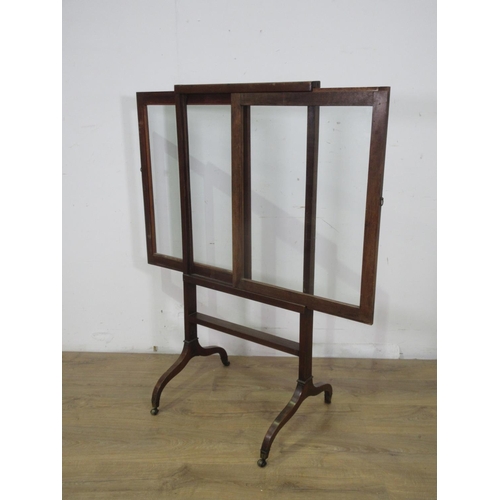 385 - A mahogany and glazed Fire Screen on brass casters 4ft H x 1ft 11in W