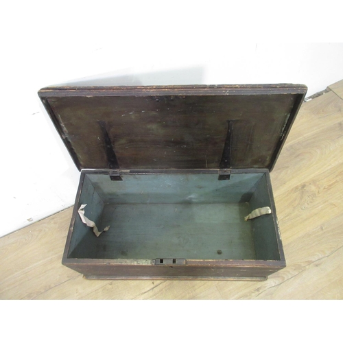 392 - A small stained pine Box with hinged cover, painted interior, 2ft 4W x 11in H