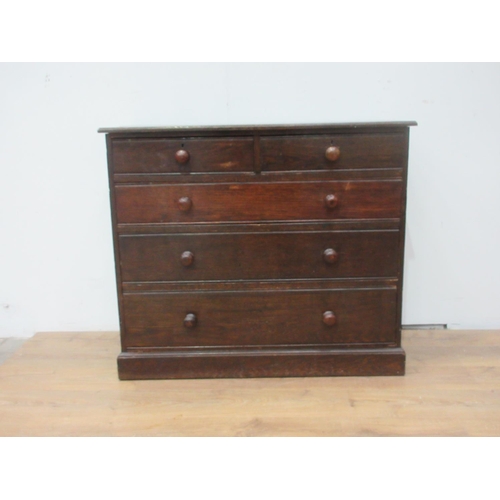 422 - An oak Chest of two short and three long drawers on plinth base 3ft 6in W x 3ft H