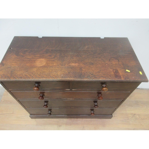 422 - An oak Chest of two short and three long drawers on plinth base 3ft 6in W x 3ft H