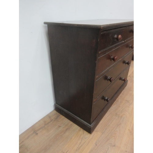 422 - An oak Chest of two short and three long drawers on plinth base 3ft 6in W x 3ft H