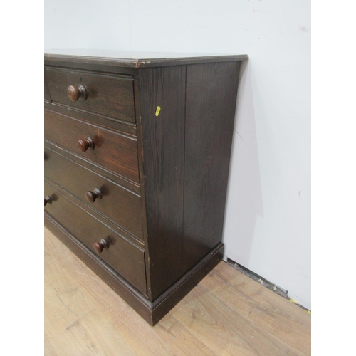 422 - An oak Chest of two short and three long drawers on plinth base 3ft 6in W x 3ft H