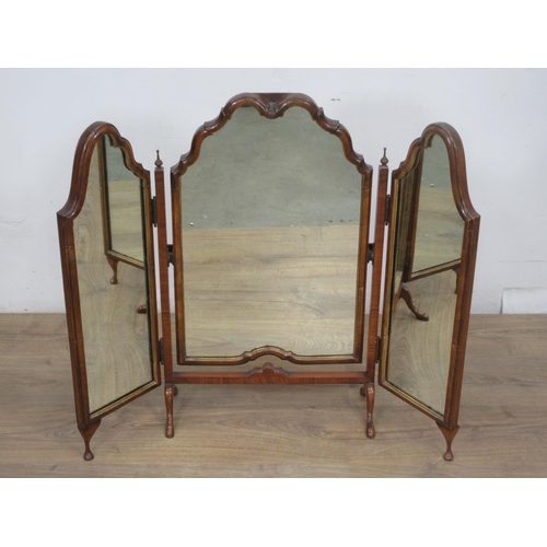 424 - A Queen Anne style 20th Century walnut framed triptych Mirror 2ft 4in H