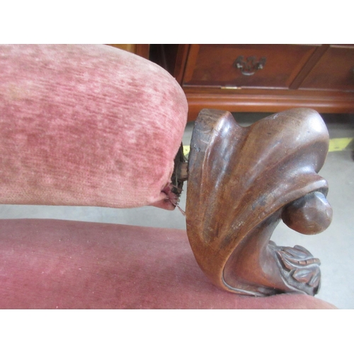 432 - A Victorian pink upholstered button back Armchair A/D and a pink upholstered spoon back Chair