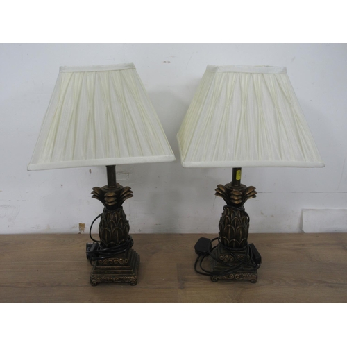 444 - A pair of moulded resin Table Lamps with shades, 1ft 9in h, passed PAT test