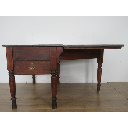 480 - A stained pine Haberdashery Table, mounted with brass measure, hinged compartment, fitted with singl... 