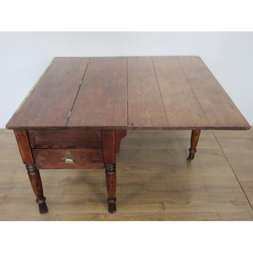 480 - A stained pine Haberdashery Table, mounted with brass measure, hinged compartment, fitted with singl... 