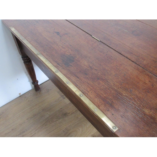 480 - A stained pine Haberdashery Table, mounted with brass measure, hinged compartment, fitted with singl... 