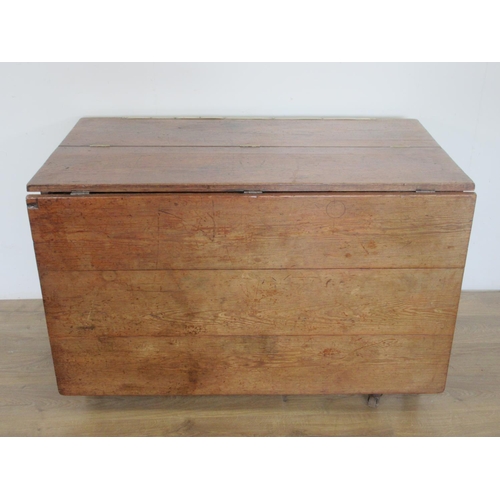 480 - A stained pine Haberdashery Table, mounted with brass measure, hinged compartment, fitted with singl... 