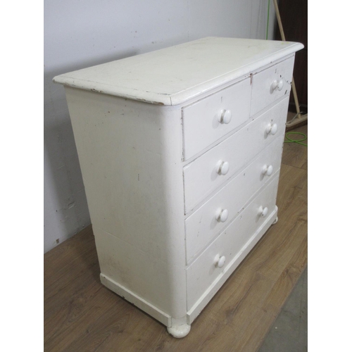 493 - A Victorian white painted Chest of two short and three long drawers on bun feet (missing one) 3ft 6i... 