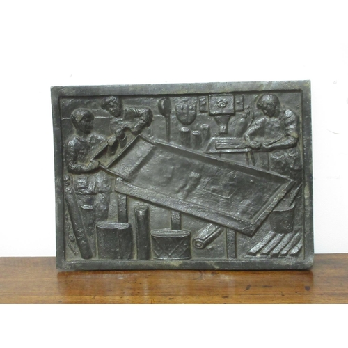 499 - A Lead Plaque with relief moulding depicting cheesemakers 1ft 5in W x 1ft H