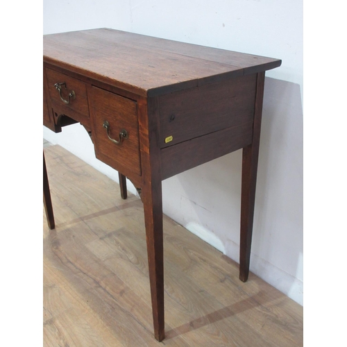 506 - An 18th Century oak Lowboy fitted three drawers on square cut supports 2ft 11in W x 2ft 7in H