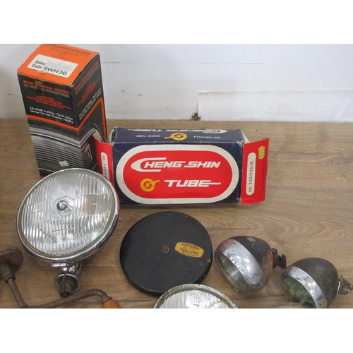 510 - Two boxes of Car Lights, Wall Lamp and Tools