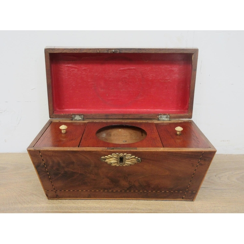 523 - A Regency mahogany and boxwood strung Tea Caddy with two division interior and mixing compartment la... 