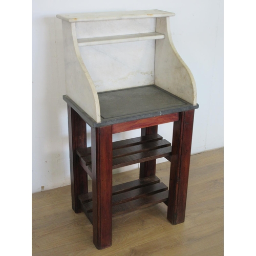 524 - An antique marble and slate Grocer's Counter/Preparation Board on later stand 3ft 11in H x 2ft W