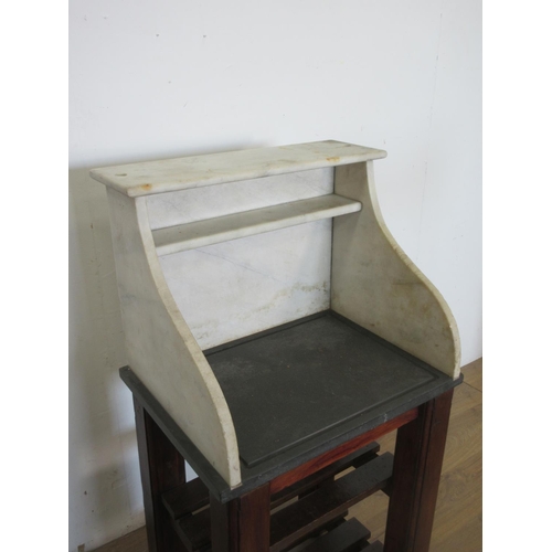 524 - An antique marble and slate Grocer's Counter/Preparation Board on later stand 3ft 11in H x 2ft W