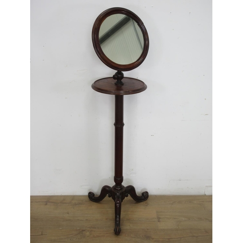 527 - A 19th Century mahogany Shaving Stand with mirror on turned column and three scroll feet 4ft 10in H