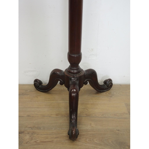 527 - A 19th Century mahogany Shaving Stand with mirror on turned column and three scroll feet 4ft 10in H