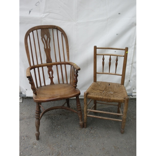 534 - A 19th Century ash and elm Windsor Elbow Chair A/F 3ft 5in H and an antique Clisset style Chair A/F ... 