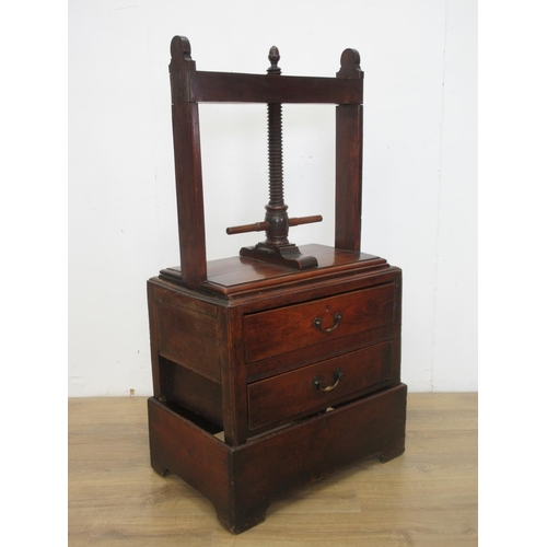 535 - An 18th Century fruitwood Clothes Press with Chest base fitted two drawers on later stand 5ft H x 2f... 