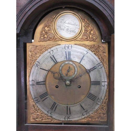 554 - A Georgian Longcase Clock with carved oak case and brass arched dial by T. Lancaster Bar'd Castle 7f... 