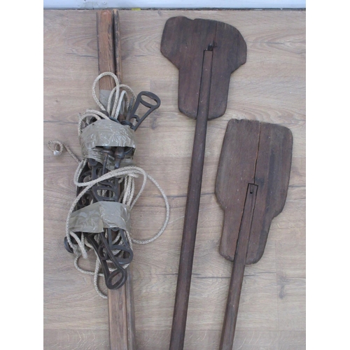 558 - Two antique long handled Bread Paddles and a hanging Clothes Airer