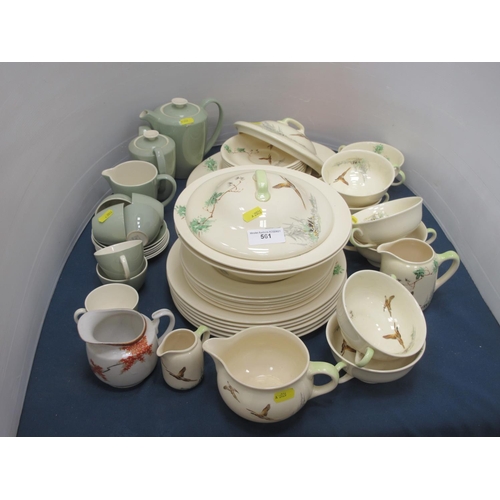 561 - A Poole green glazed Coffee Set and a Royal Doulton Pheasant part Dinner Service