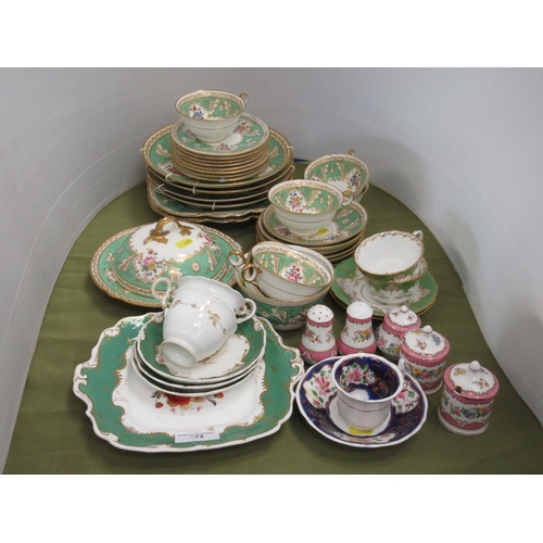 573 - A Cauldon green and floral decorated part Tea Service, Crown Staffordshire Condiments and Gaudy Lust... 