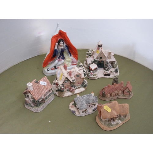 577 - Six resinous Lilliput Lane and other Cottages and a Staffordshire Figure of David Garrick as Richard... 